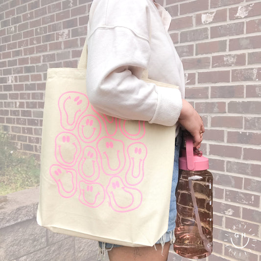 Smiley Face Tote Bag - Pink