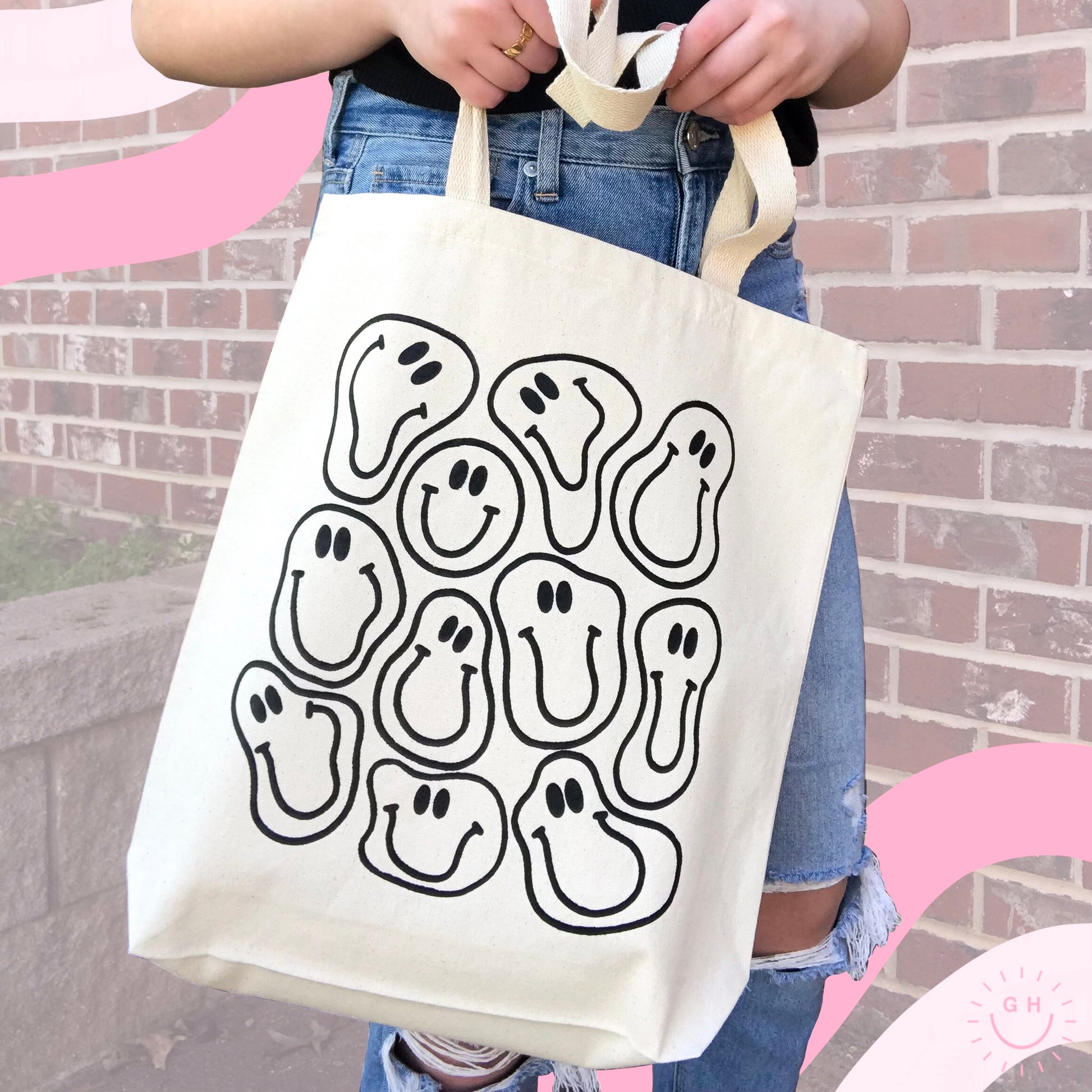 Happy Face Circle Straw Tote Bag – Fashion CITY